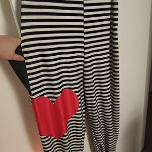 Black and White Striped Jumpsuit with Red Heart
